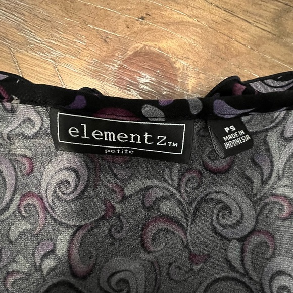 Black and Purple Women's Top 3/4 Sleeve Top Swirl Print Petite Small - Picture 2 of 6